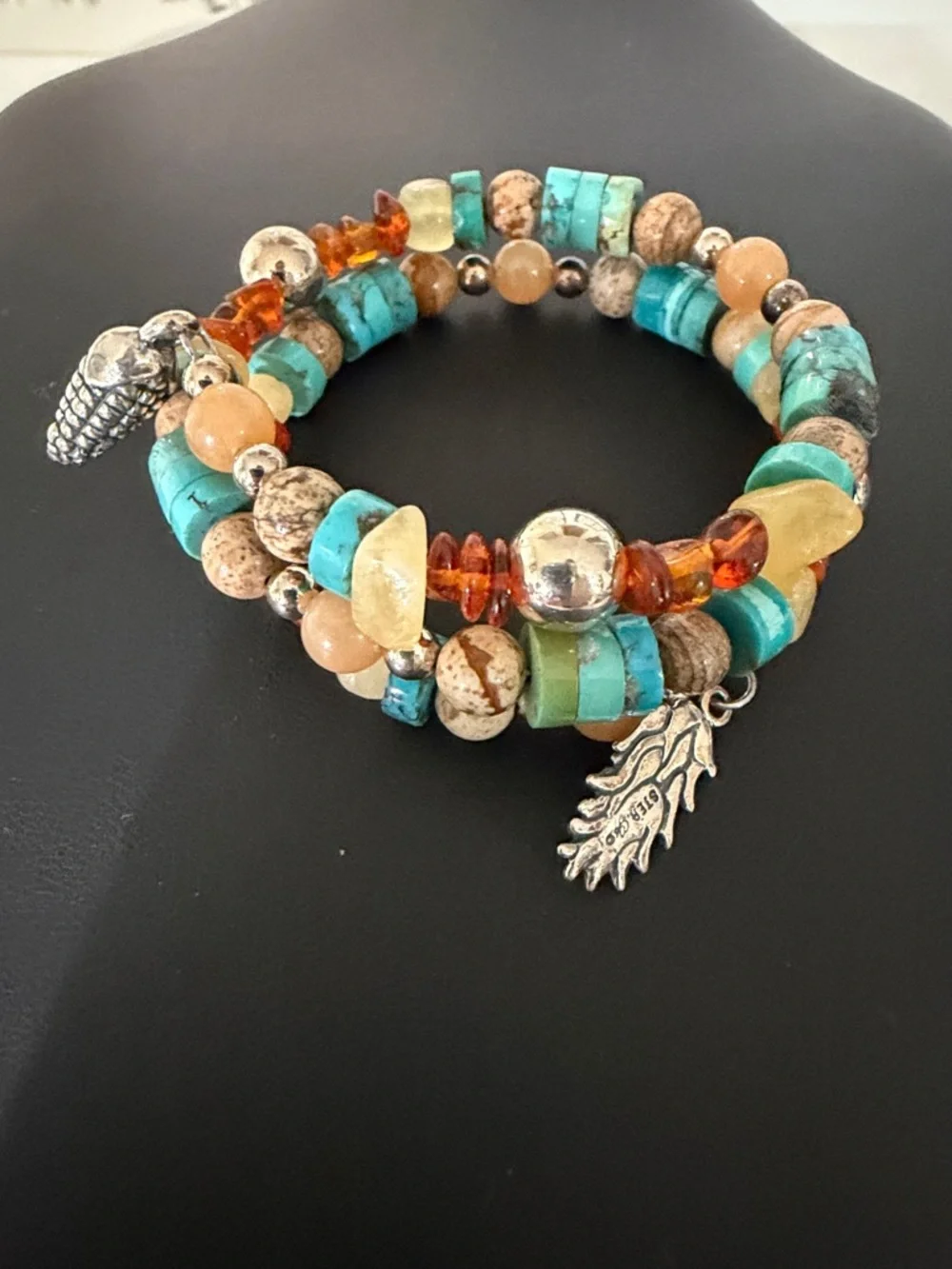 Carolyn Pollock Relios Multi Gemstone Multicolored Beaded Coil Wrap Bracelet - Picture 3 of 4